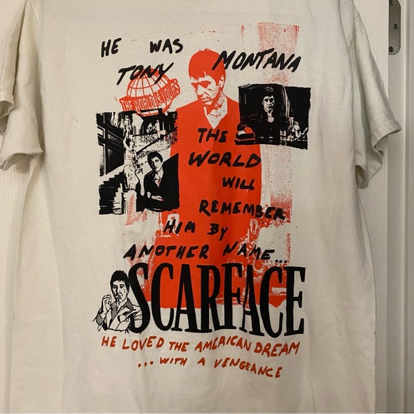 Scarface Other - Scarface Movie Mens White Graphic Tee T Shirt L Large Tony Montana Red & Black